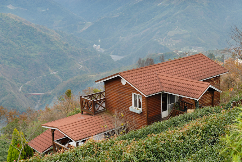 Close up of the red wooden house