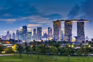 Futuristic Singapore Panoramic Skyline MBS, Garden by the Bay and CBD from Marina Barage Aspect Ratio 3:2