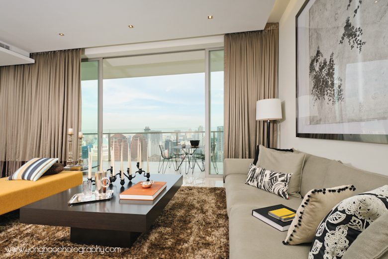 Living room with panoramic view of orchard road - Interior photography by YongHao Photography